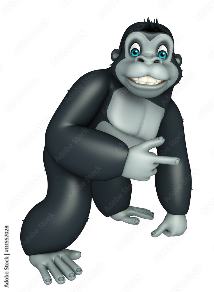 cute Gorilla cartoon character with pointing towards black space cute Gorilla cartoon character with pointing towards black space