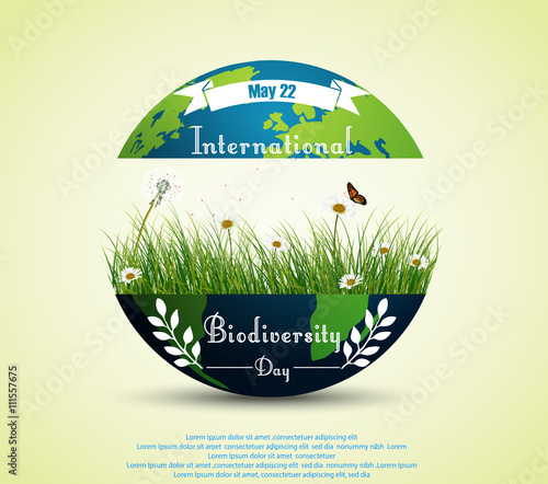 Green grass and flowers inside earth for International biodiversity day background