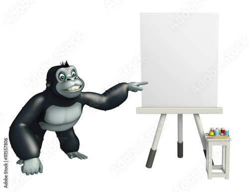 cute Gorilla cartoon character with white board © visible3dscience