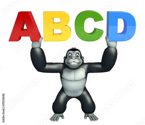 fun Gorilla cartoon character with ABCD sign