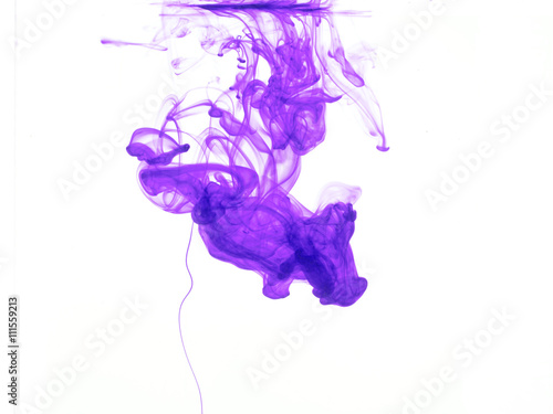 Abstract form of purple color in water, isolated on white background.
