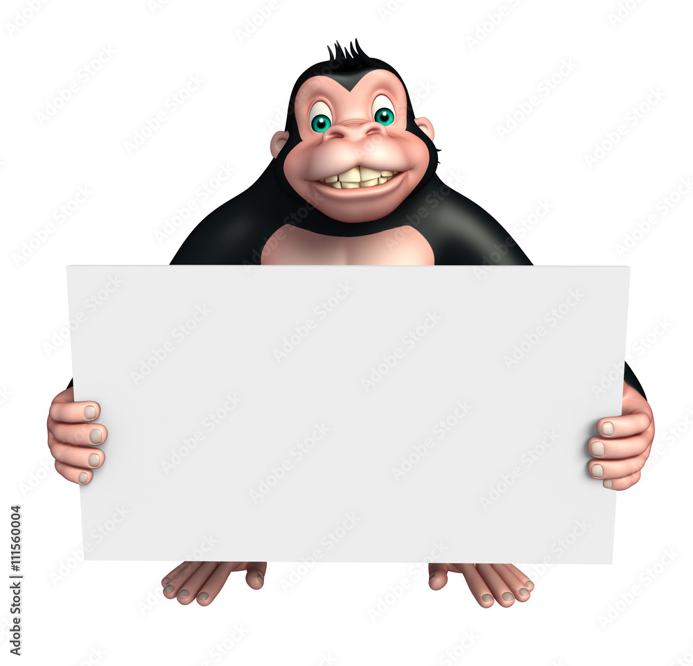 cute Gorilla cartoon character with white board