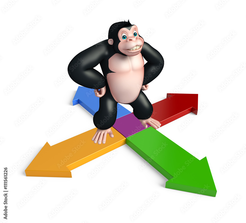 cute Gorilla cartoon character with arrow sign cute Gorilla cartoon character with arrow sign