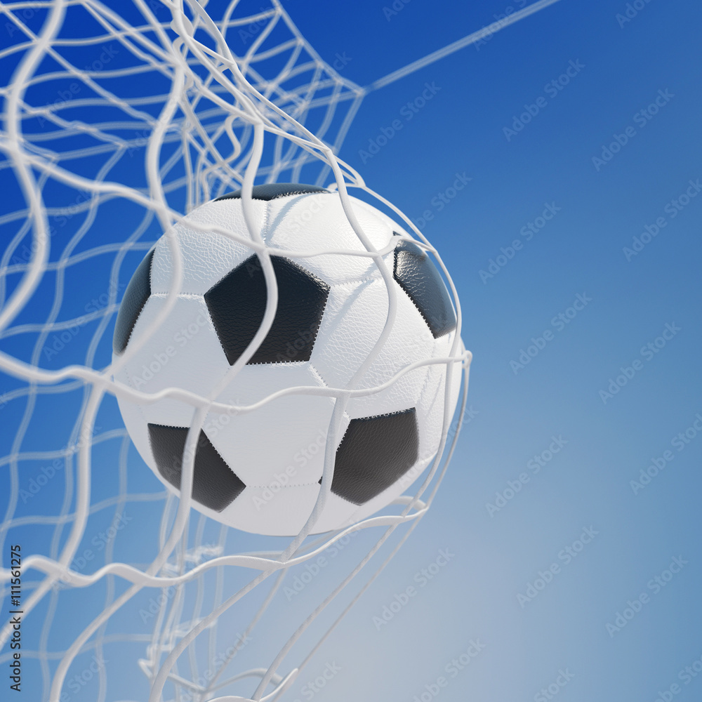 Fußball im Netz vom Tor vor Himmel Stock Illustration Adobe Stock