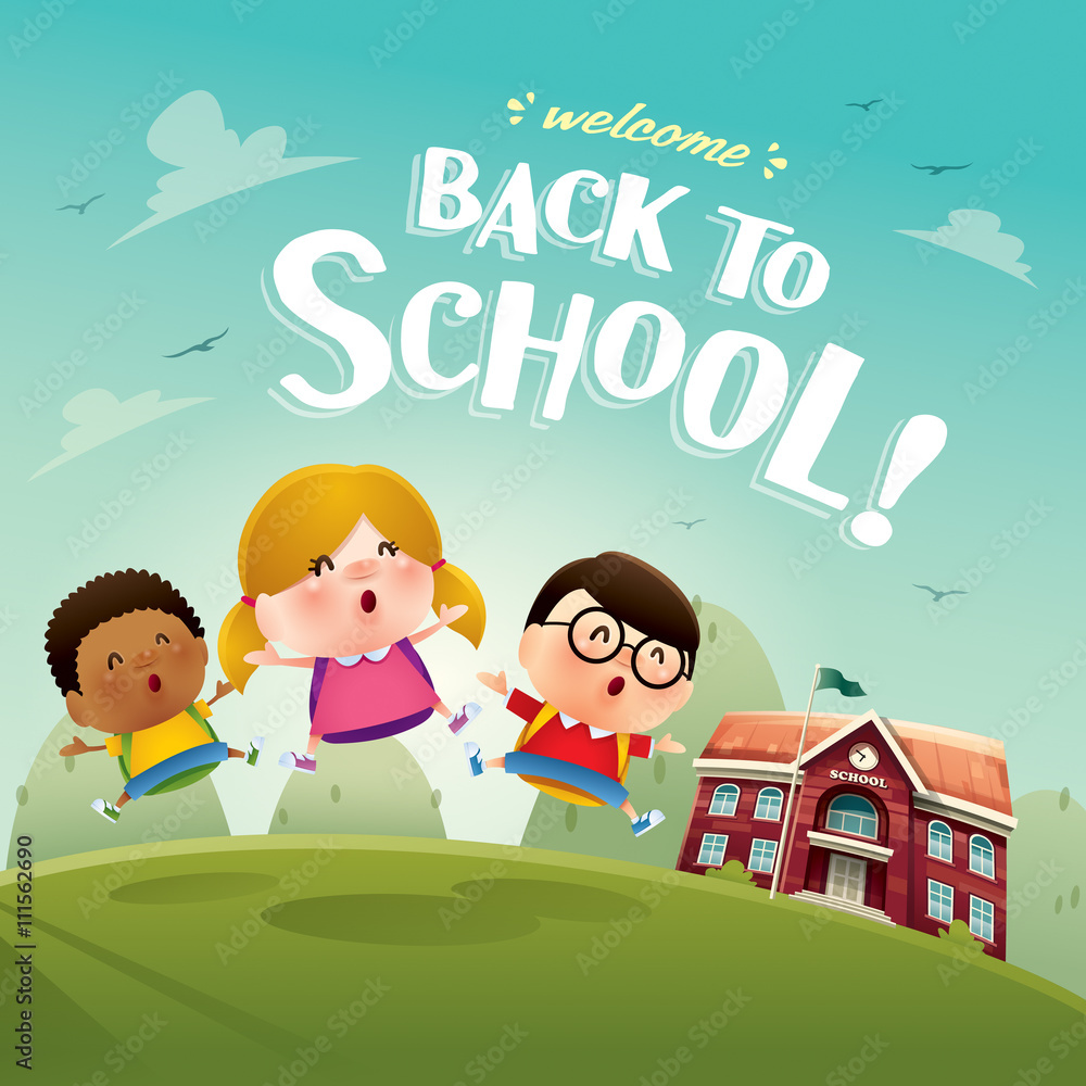 Welcome back to school! Cute school kids.
