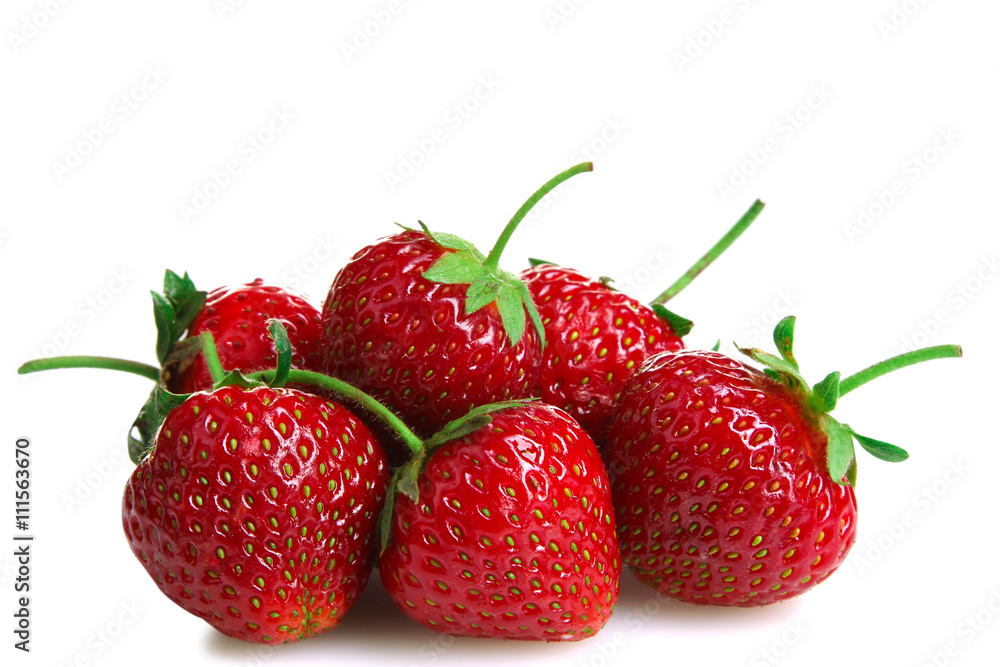 a bunch of ripe delicious strawberries on white isolated background