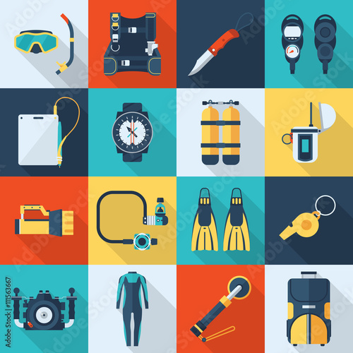 Obraz na płótnie Scuba Diving Vector Icon Set w salonie