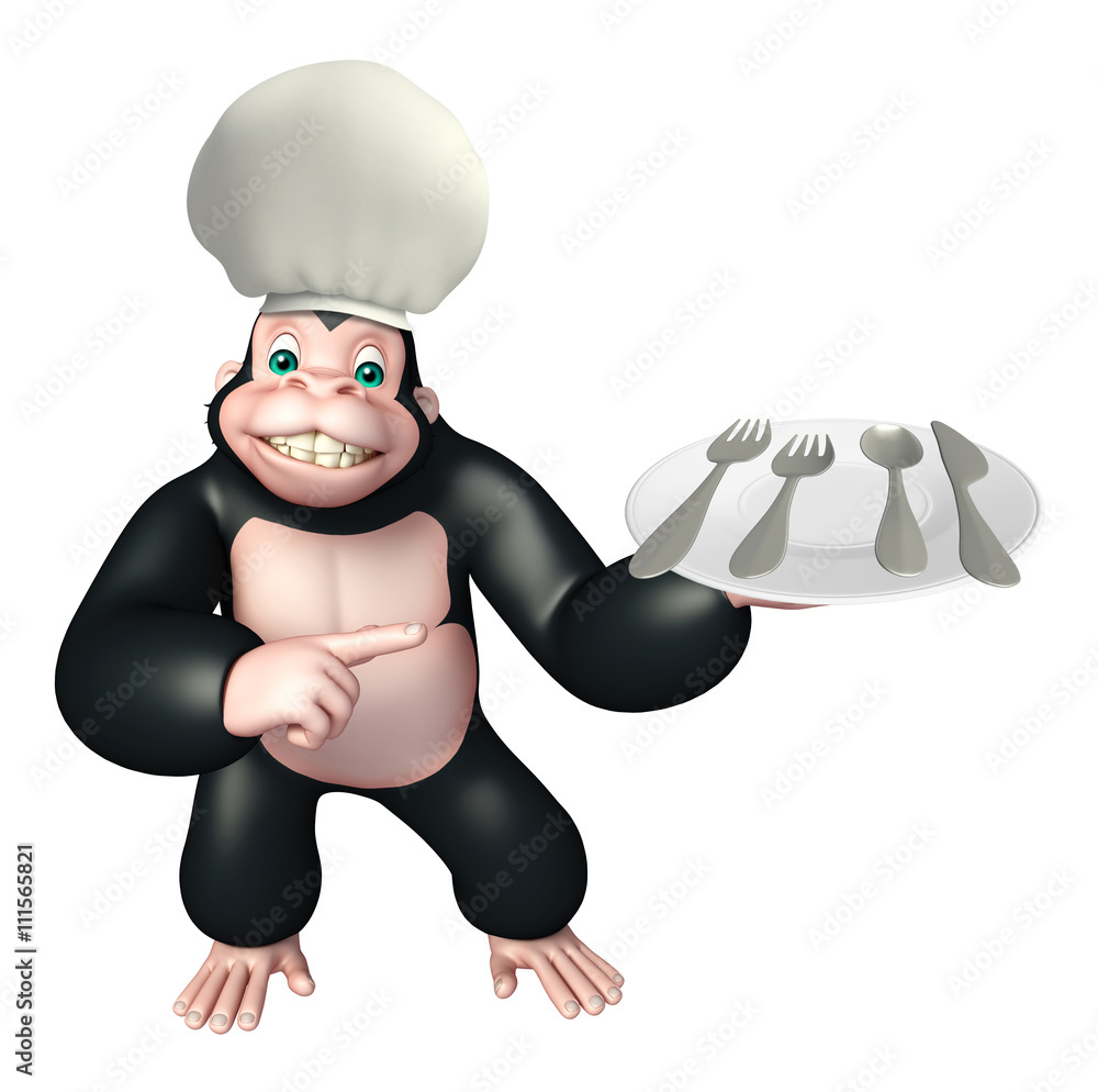 Gorilla cartoon character with chef hat and spoon