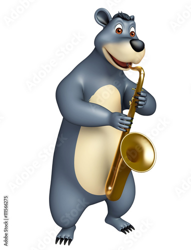 Canvas Print cute Bear cartoon character with saxophone