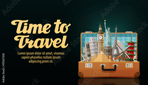 time to travel. historic buildings countries of the world. vector illustration