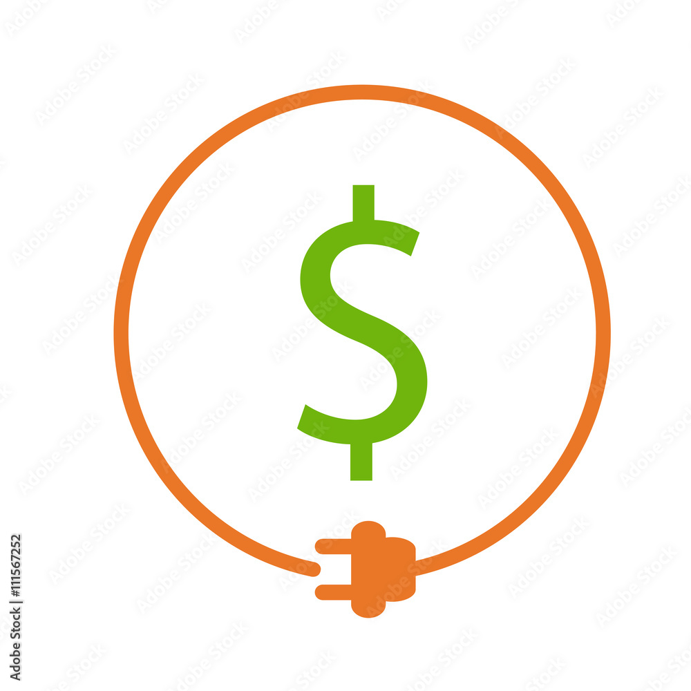 Money saving for electricity. Dollar sign in the circle with plug Money saving for electricity. Dollar sign in the circle with plug