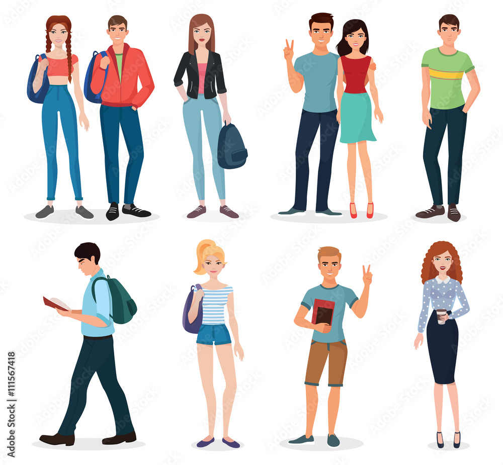Fototapeta premium International young people characters and couples collection.