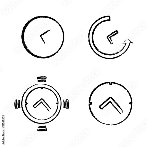 Drawing Time Clock Icons Set