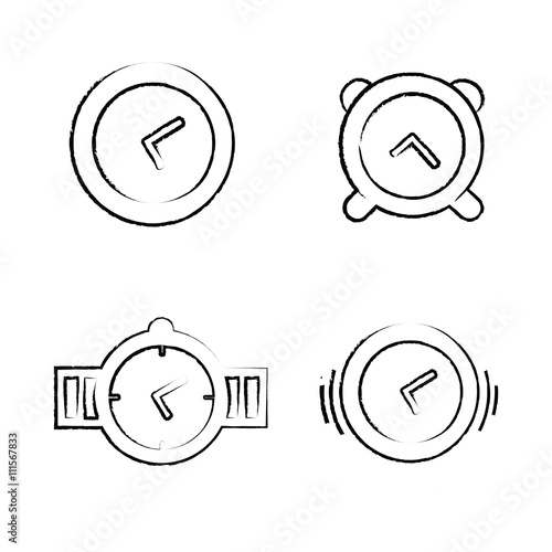 Drawing Time Clock Icons Set, Vector Design