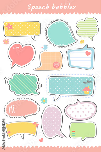 hand drawn, cute speech bubble collection, speaking, text box template