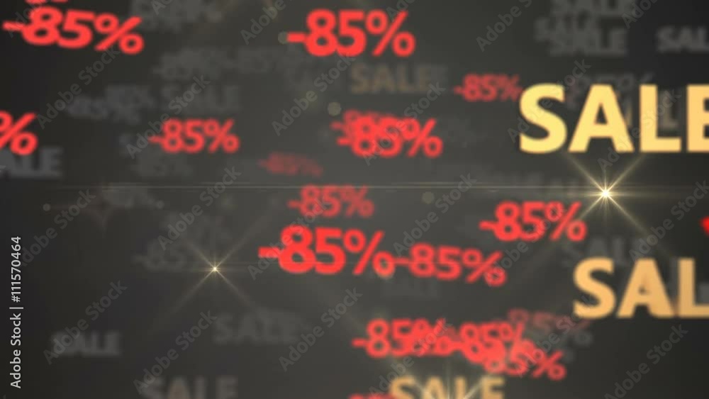 Seamless looping 3d animation of red and golden “-85% sale” Seamless looping 3d animation of red and golden “-85% sale”