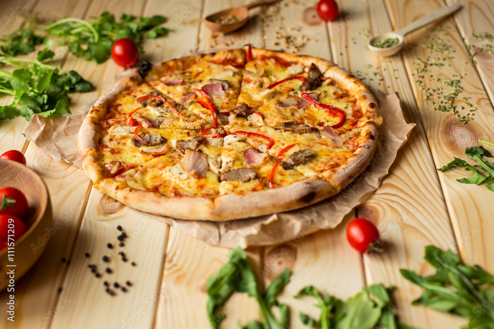 Pizza rustic table background Pizza rustic table background