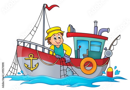 Fishing boat theme image 1