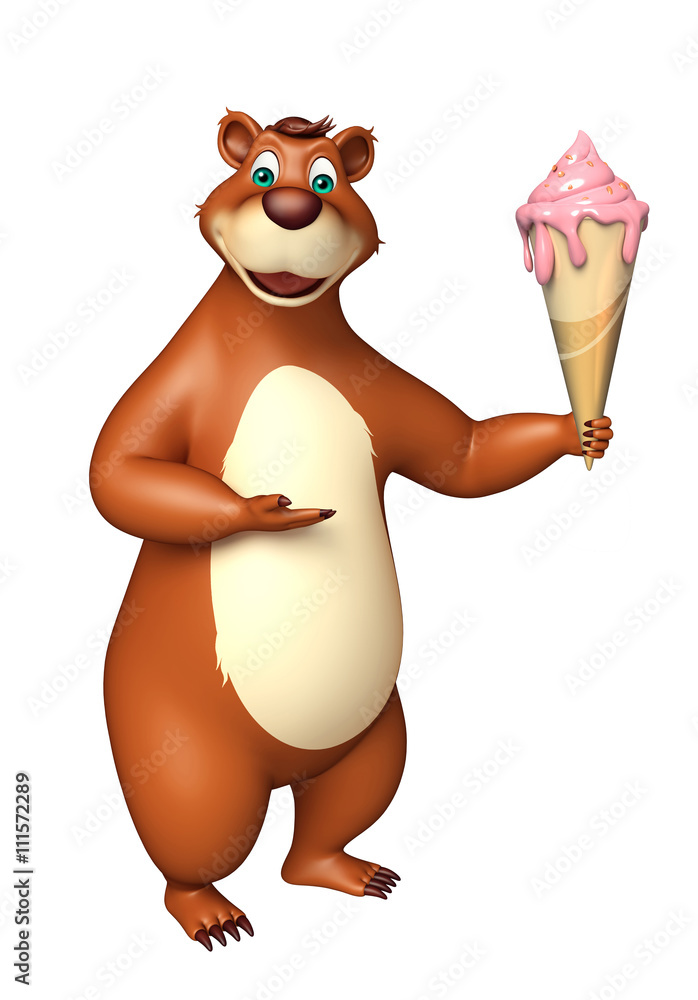 Naklejka premium cute Bear cartoon character with ice cream