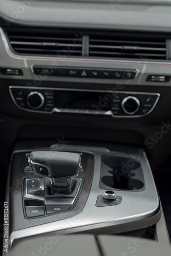 Modern car automatic transmission. Interior detail. Vertical photo. © alexdemeshko
