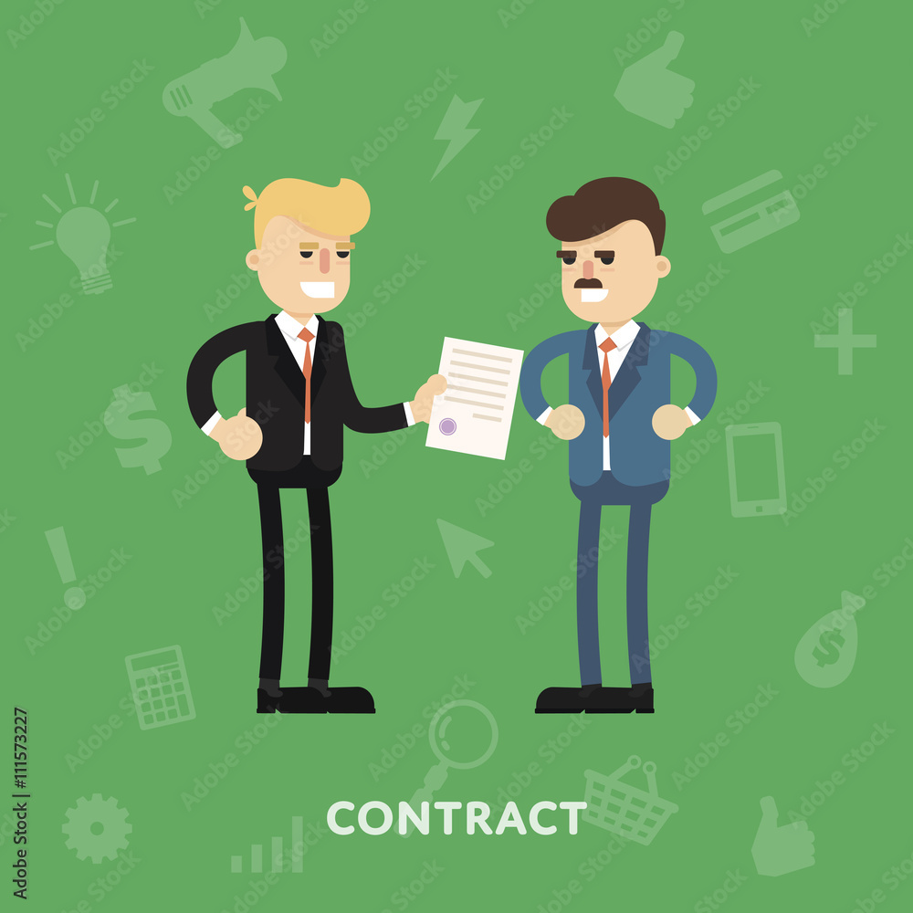Two business partners signing a document flat abstract isolated vector illustration Two business partners signing a document flat abstract isolated vector illustration