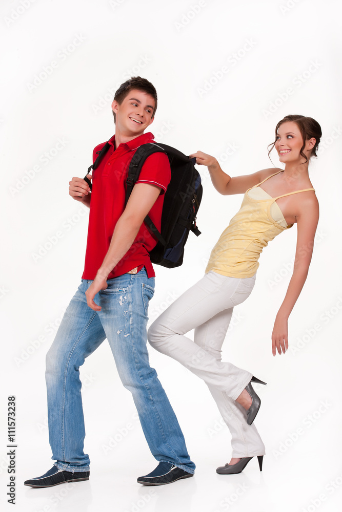 Fototapeta premium Young Smiling Woman and Man