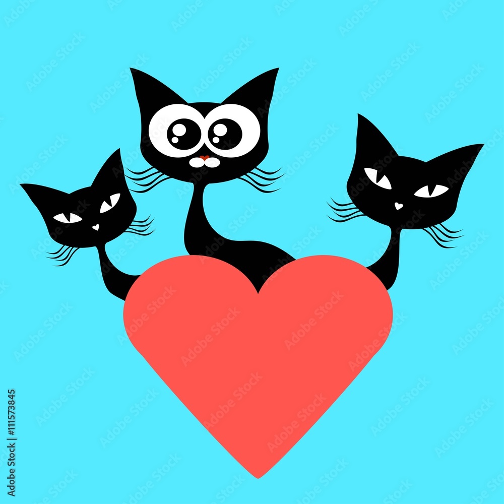 Black cat with a red heart