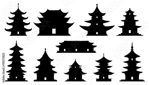 asian temple silhouettes