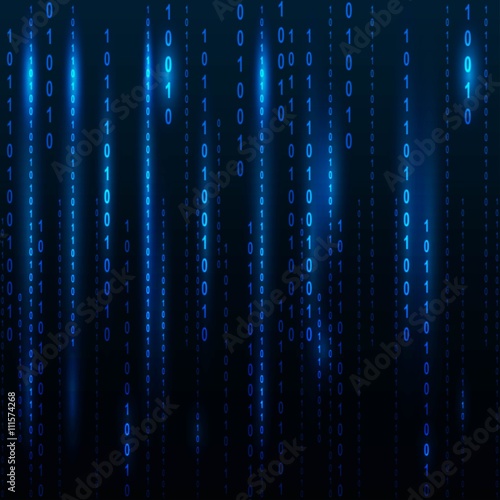 Blue screen computer binary code listing table background