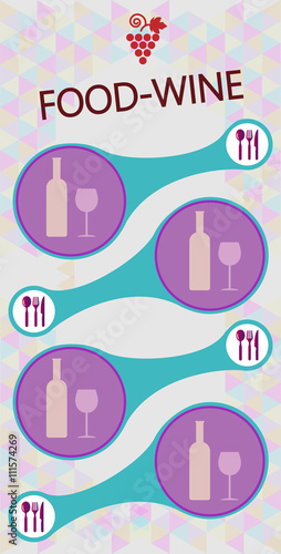 Food and wine info graphic  bottle and glass with spoon  fork and knife over silver background. Digital vector image.