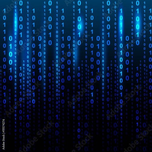 Blue screen computer binary code listing table background