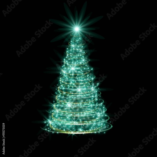 Glowing background with green abstract Christmas tree