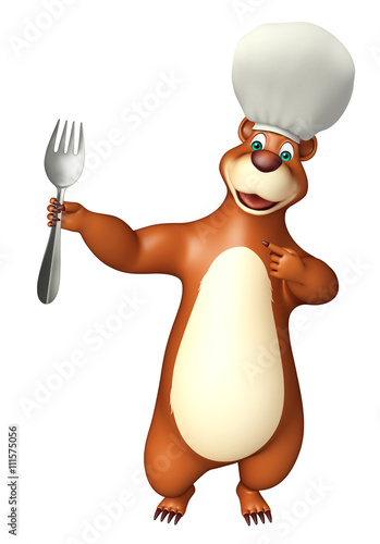 Bear cartoon character  with dinner plate and chef hat © visible3dscience