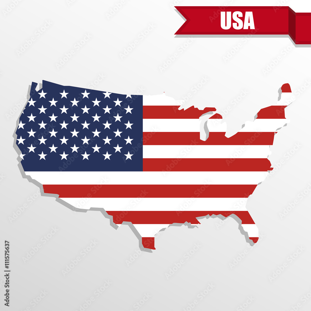 USA map with USA flag inside and ribbon USA map with USA flag inside and ribbon