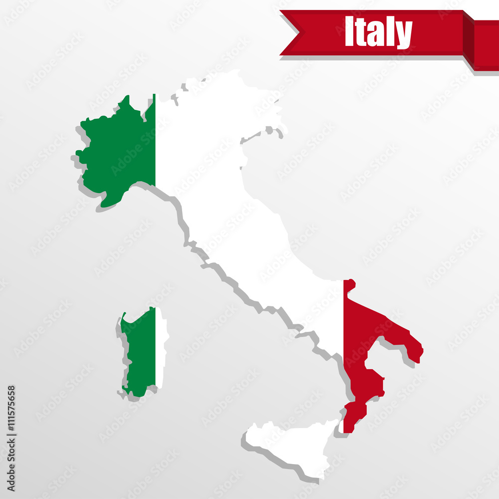 Italy map with Italy flag inside and ribbon