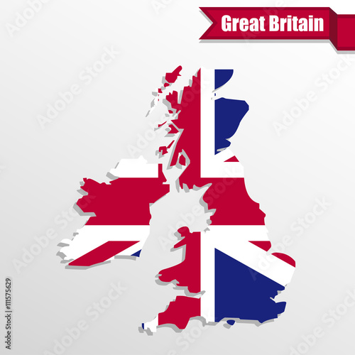 UK map with UK flag inside and ribbon