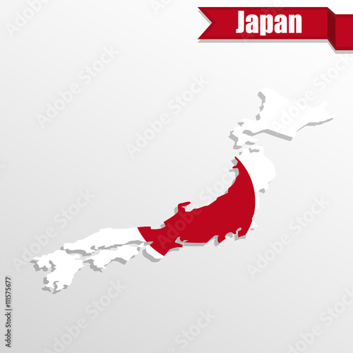 Japan map with Japan flag inside and ribbon