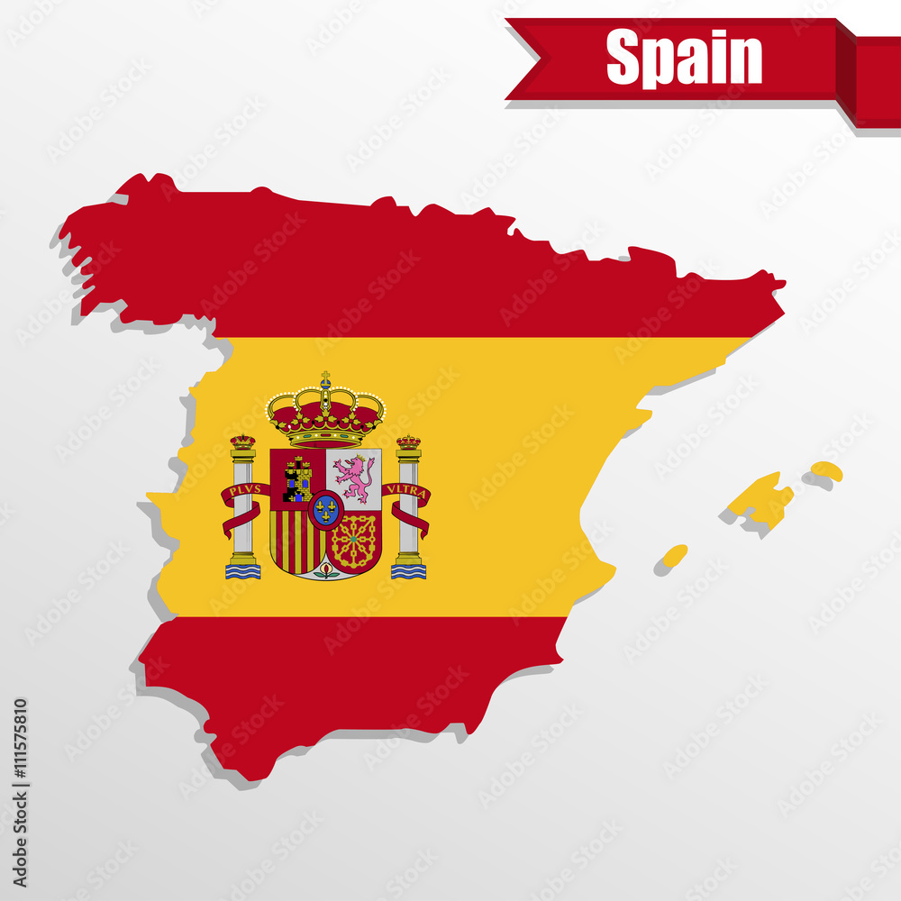 Fototapeta premium Spain map with Spain flag inside and ribbon