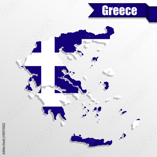 Greece map with flag inside and ribbon