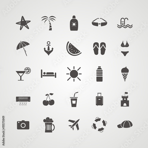 Conjunto de iconos de verano sobre fondo gris