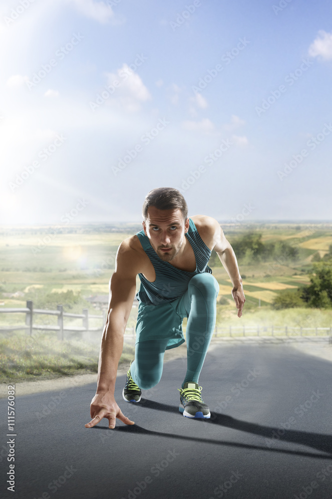 Male runner sprinting during outdoors training for marathon run