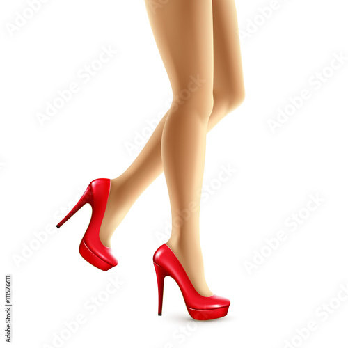 Vector illustration of female legs in red shoes. Vector illustration
