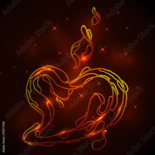 Heart on fire abstract background. Vector