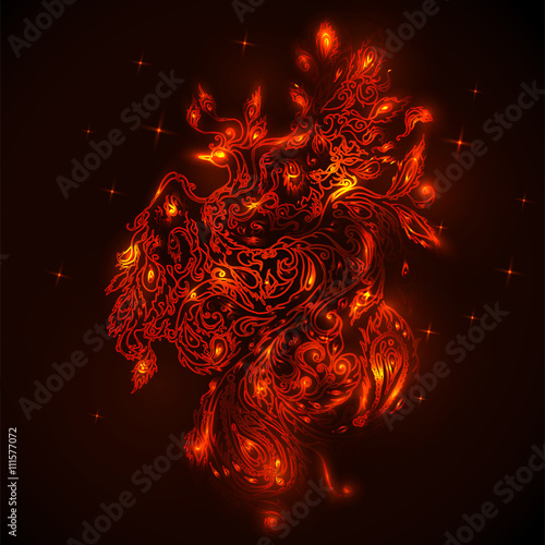 The bird Phoenix in flames abstract background. Vector