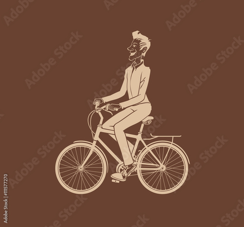 Man bicycling. The vector illustration of the Man bicycling. Cyclist Silhouette. Bicycle Rider. Bicyclist. Hipster Man with Bicycle. Graphic Design Element.