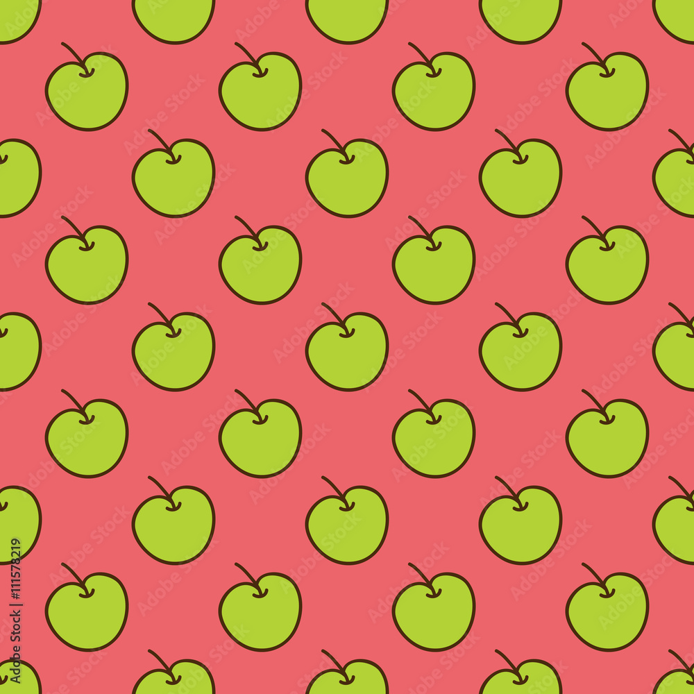 Seamless summer background. Hand drawn pattern. Suitable for fabric, greeting card, advertisement, wrapping. Bright and colorful green apples Seamless summer background. Hand drawn pattern. Suitable for fabric, greeting card, advertisement, wrapping. Bright and colorful green apples