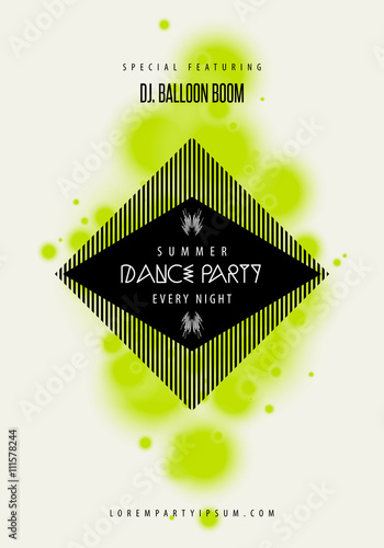 Summer Dance party music poster template. Text instructions included hidden layer. Vector abstract background.