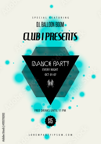 Summer Dance party music poster template. Text instructions included hidden layer. Vector abstract background.