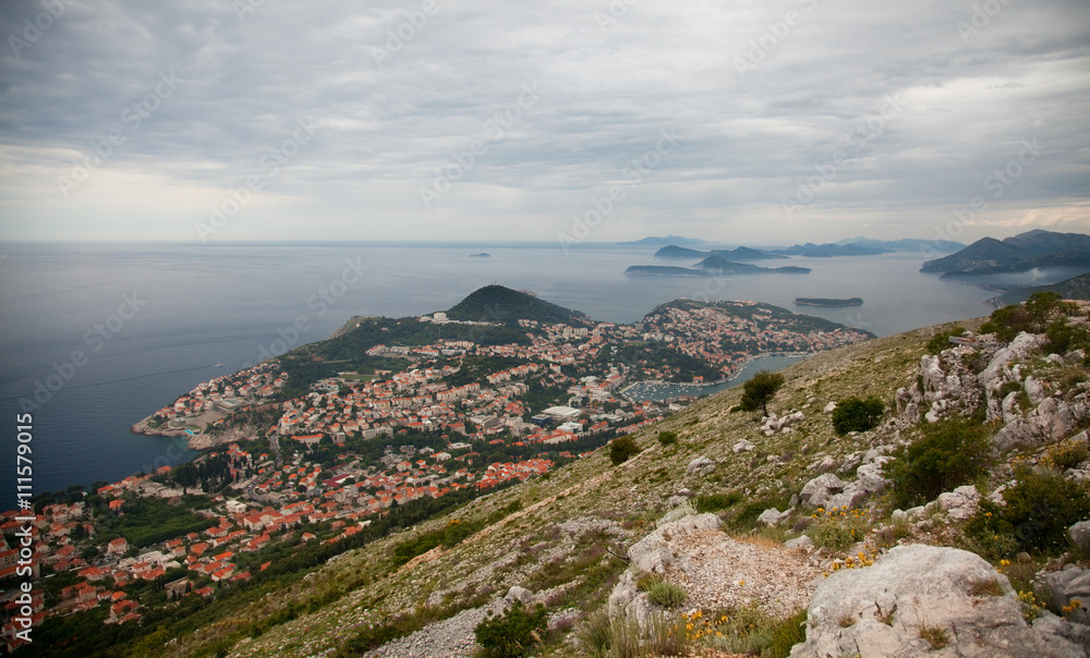Fortress of Dubrovnik on the Adriatic Sea, viewed from the hill