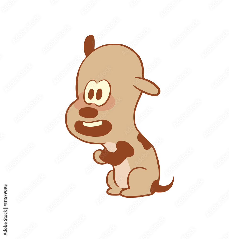 Vector cartoon image of a funny little dog light brown color begging  something on a white background. Color image with a brown tracings. Puppy.  Positive character. Vector illustration. Stock Vector | Adobe
